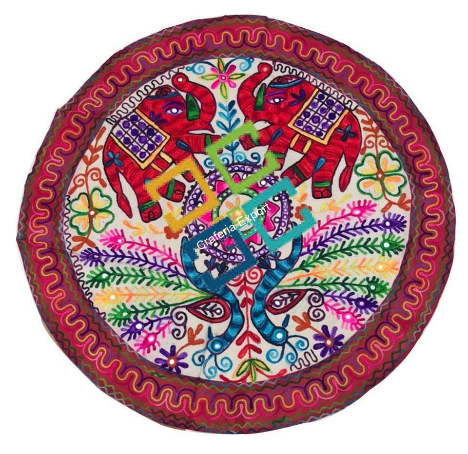 Traditional Jaipuri Embroidery Round Table Cloth /Throw for Exotic Home Decoration -Pink