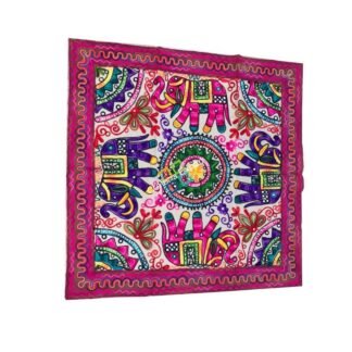 Handmade Embroidery Elephant Design vintage table cloth / throw for table-Teal