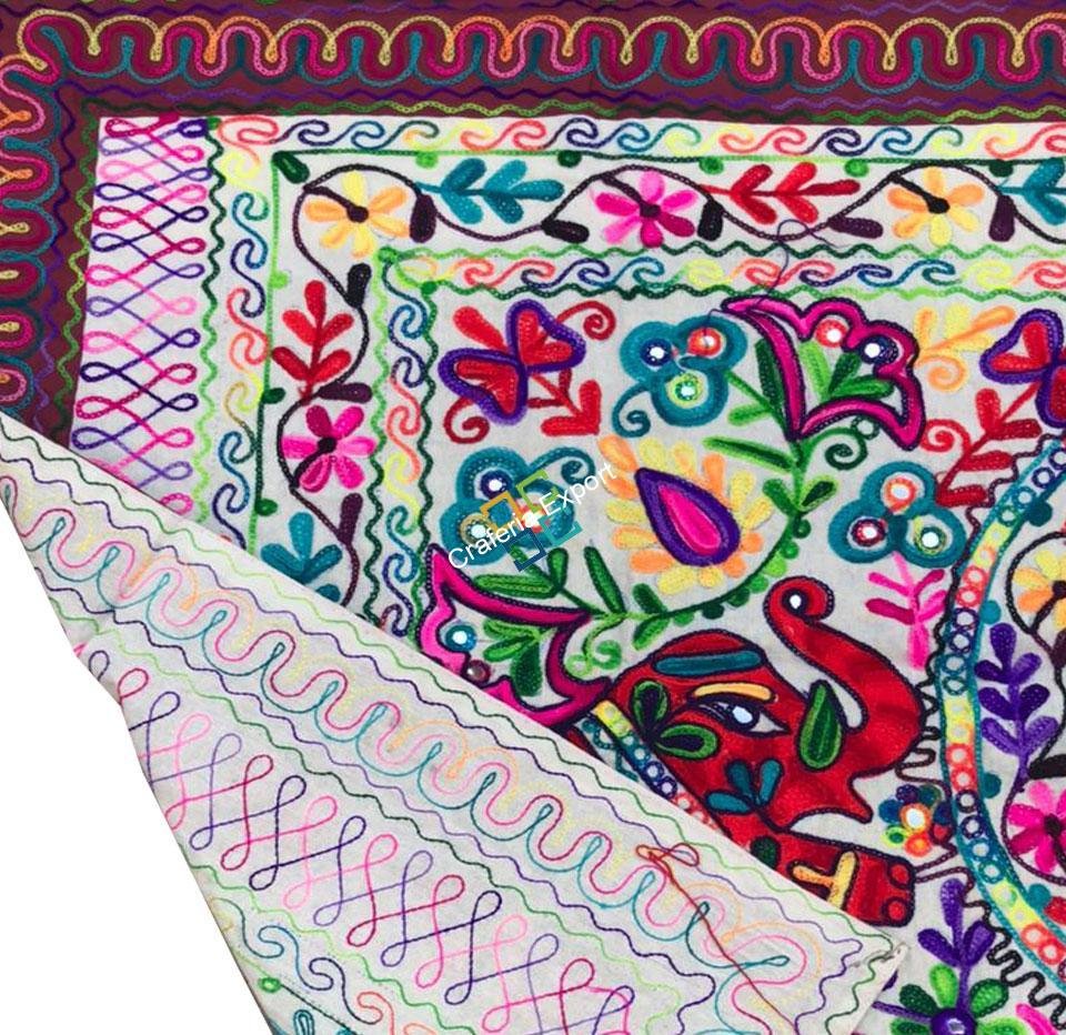 Jaipuri printed handemade embroidery table runner for homedecor -Green - Image 9