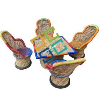 Natural Bamboo Mudha Furniture Table- Arm Chairs Set