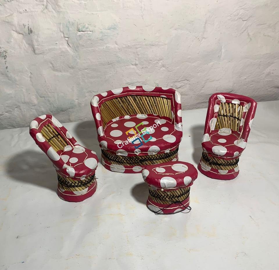 Bamboo Miniature Eco-Friendly Kids Sofa Set Toy for Playing | Decoration Sofa Set | Bamboo Toys Set Mudha chair table set for Showpieces (Set of 4) - Image 6