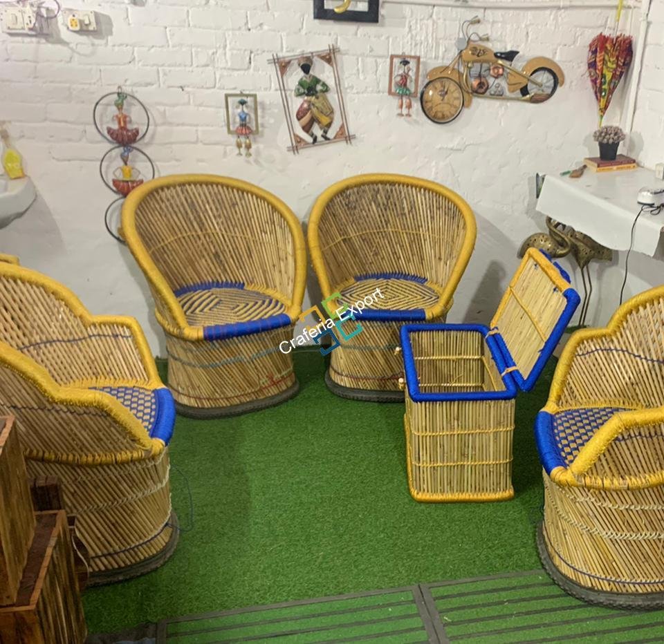 Modern Design Extra Large Size Bamboo Chairs (Set of 2) with Armrest Furniture for Living Area - Image 3