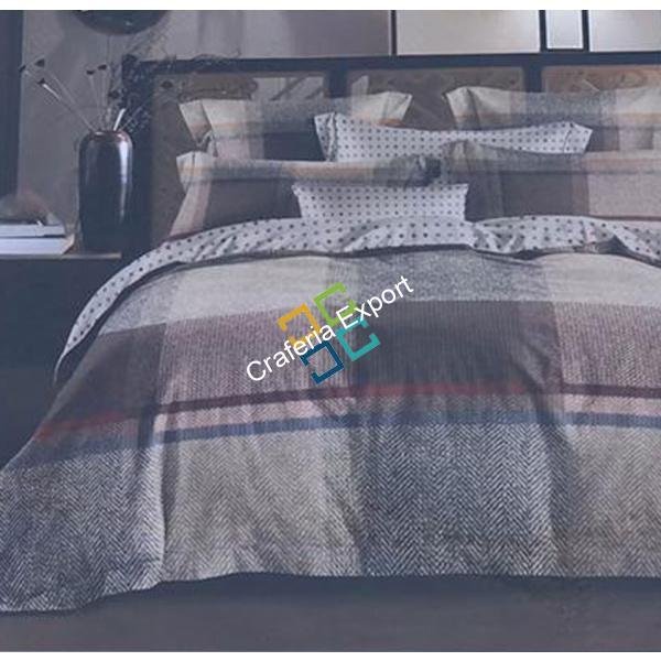 Checkered Print Cotton King Size Double Bed Sheet with 4 Pillow Cover