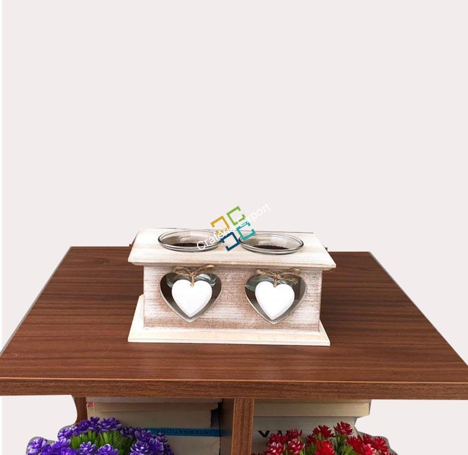 Decorative Tealight candle holder wooden box with cute heart shaped / weddding gift