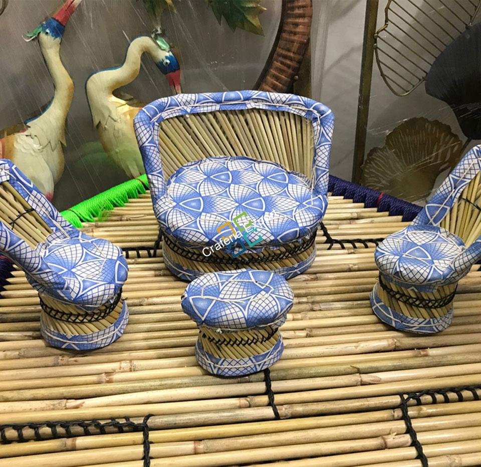 Bamboo Miniature Eco-Friendly Kids Sofa Set Toy for Playing | Decoration Sofa Set | Bamboo Toys Set Mudha chair table set for Showpieces (Set of 4) - Image 2