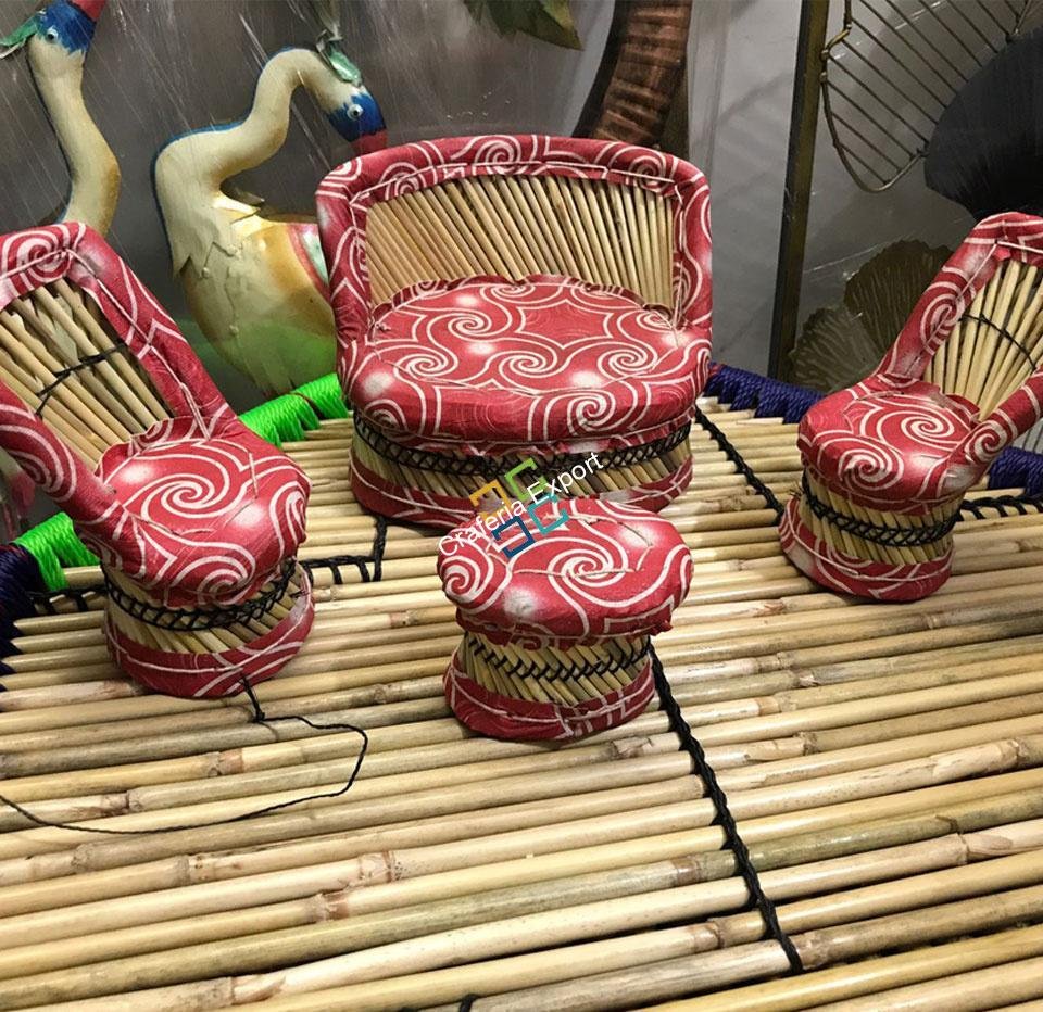 Bamboo Miniature Eco-Friendly Kids Sofa Set Toy for Playing | Decoration Sofa Set | Bamboo Toys Set Mudha chair table set for Showpieces (Set of 4) - Image 3