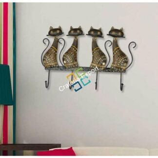 Beautiful four cats  with wrought iron key holder/ wall Hooks for wall decor