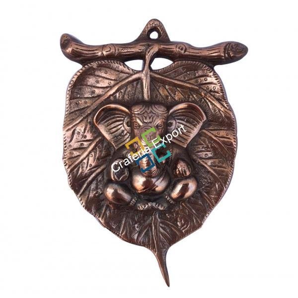 Metal Ganesha wall hanging on leaf showpiece/idols for gift/decor - Image 4