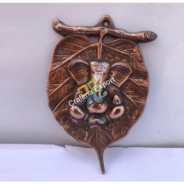 Metal Ganesha wall hanging on leaf showpiece/idols for gift/decor - Image 3