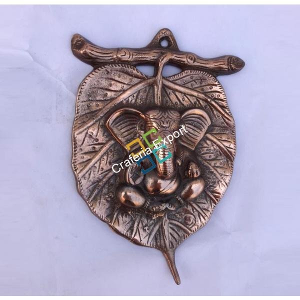 Metal Ganesha wall hanging on leaf showpiece/idols for gift/decor - Image 2