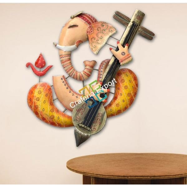 Unique/beautiful ganesha playing sitaar wall hanging for home decor - Image 4