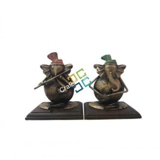 Two Piece of Anique Ganesh Brass Statue Handicrafts with Musical Instruments