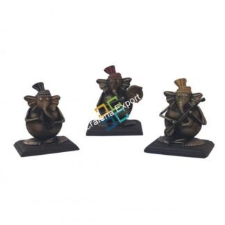 Brass  Ganesh Figurine (Set of 3 ) with Musical Instruments sculpture Indian Handicraft