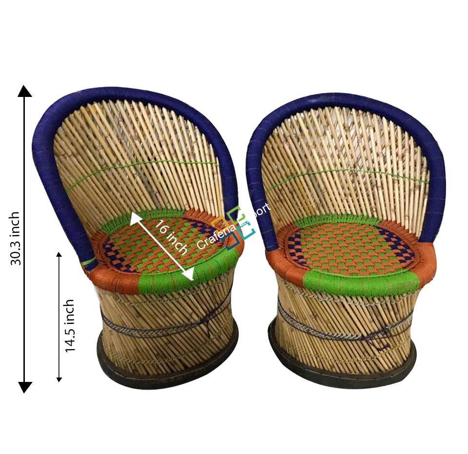 Handicraft Cane Bamboo chairs for outdoor/indoor use (set of 2)-medium - Image 2