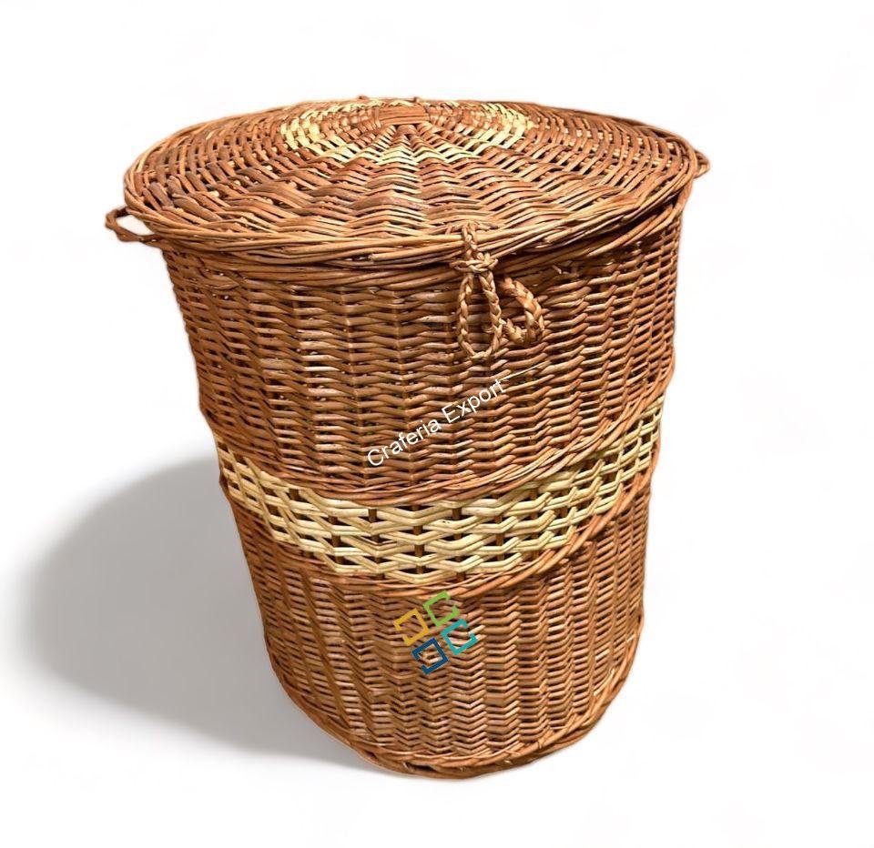 Rattan Wicker Laundry Basket / Cane Storage Round Baskets In Brown Color Set Of 3 - Image 9