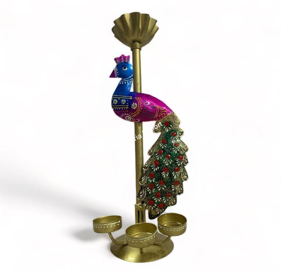 Iron Peacock Tealight Holder Cum Pooja Stand for Pooja Room,Home Decor Multi Color - Image 5