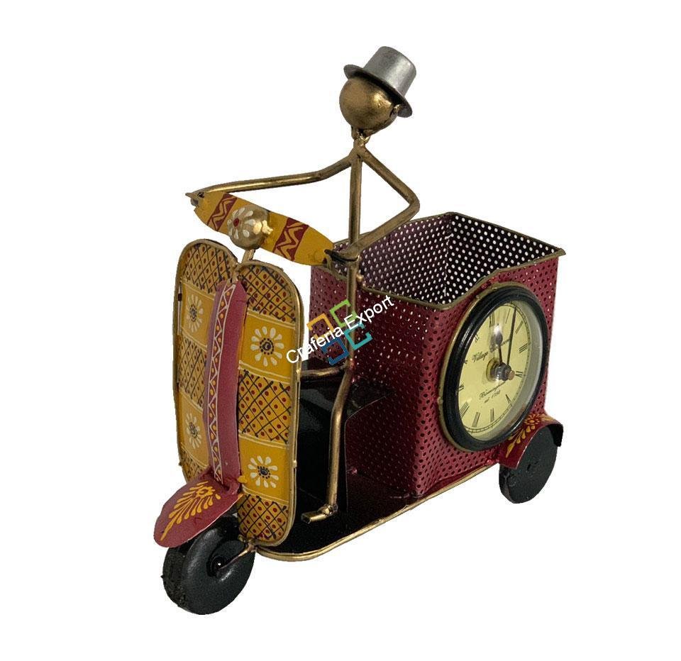 Antique Scooter Pen Holder with Clock
