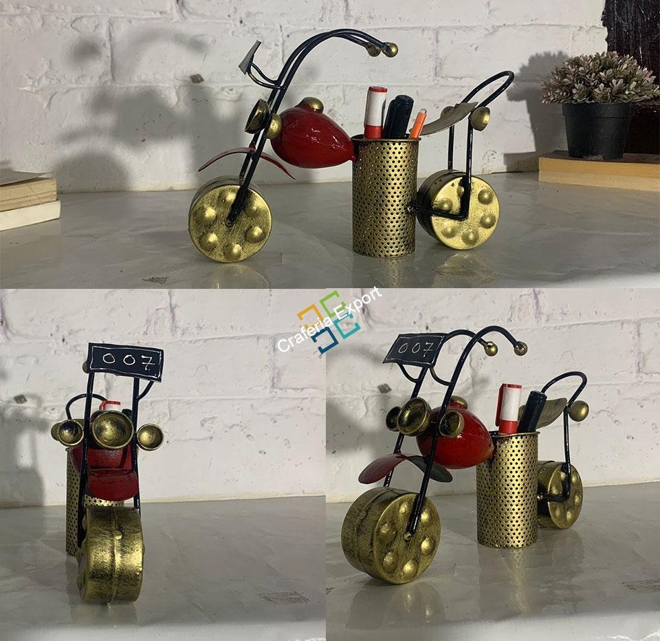 Metal Decorative Bullet Bike Pen Stand Holder Table Desk Organizer Showpiece(Red,Silver) - Image 2