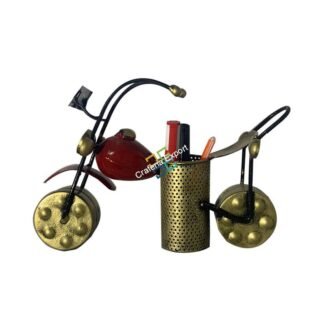 Metal Decorative Bullet Bike Pen Stand Holder Table Desk Organizer Showpiece(Red,Silver)