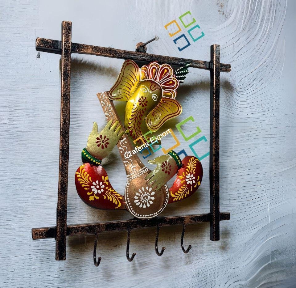 Metal craft Wall Hanging Ganesh Panel Cum Key Holder Wall Art Decor for Home , Living Areas -Gift item - Image 3