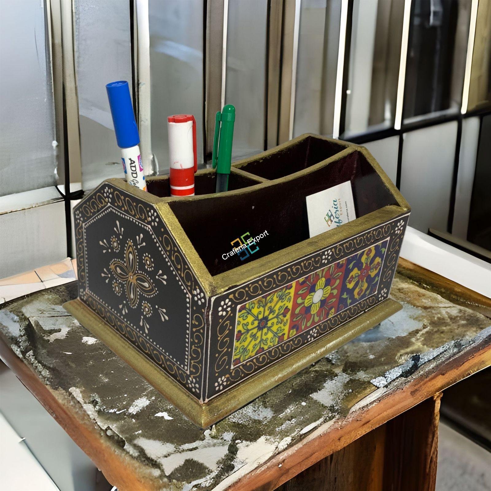 Ethnic Wooden Tiles Cabinet Box/Table Decor With 4 Compartment - Image 4