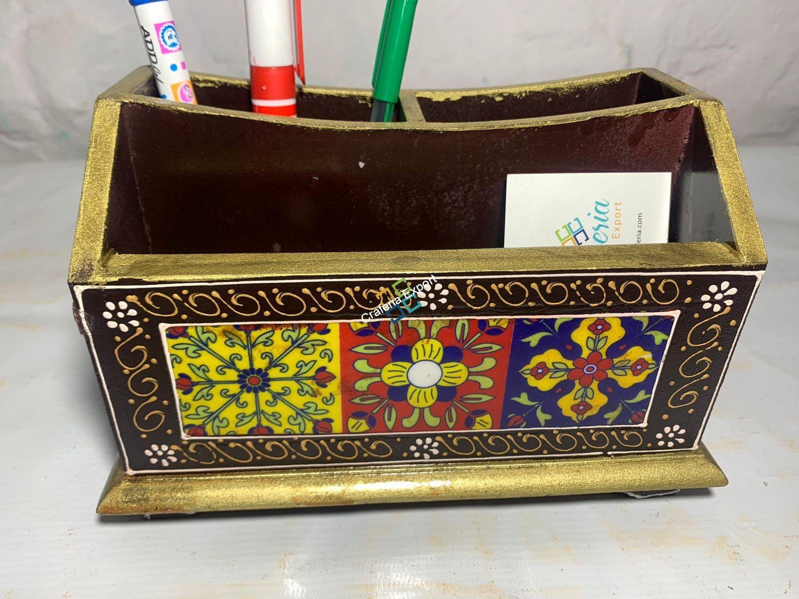 Ethnic Wooden Tiles Cabinet Box/Table Decor With 4 Compartment - Image 5
