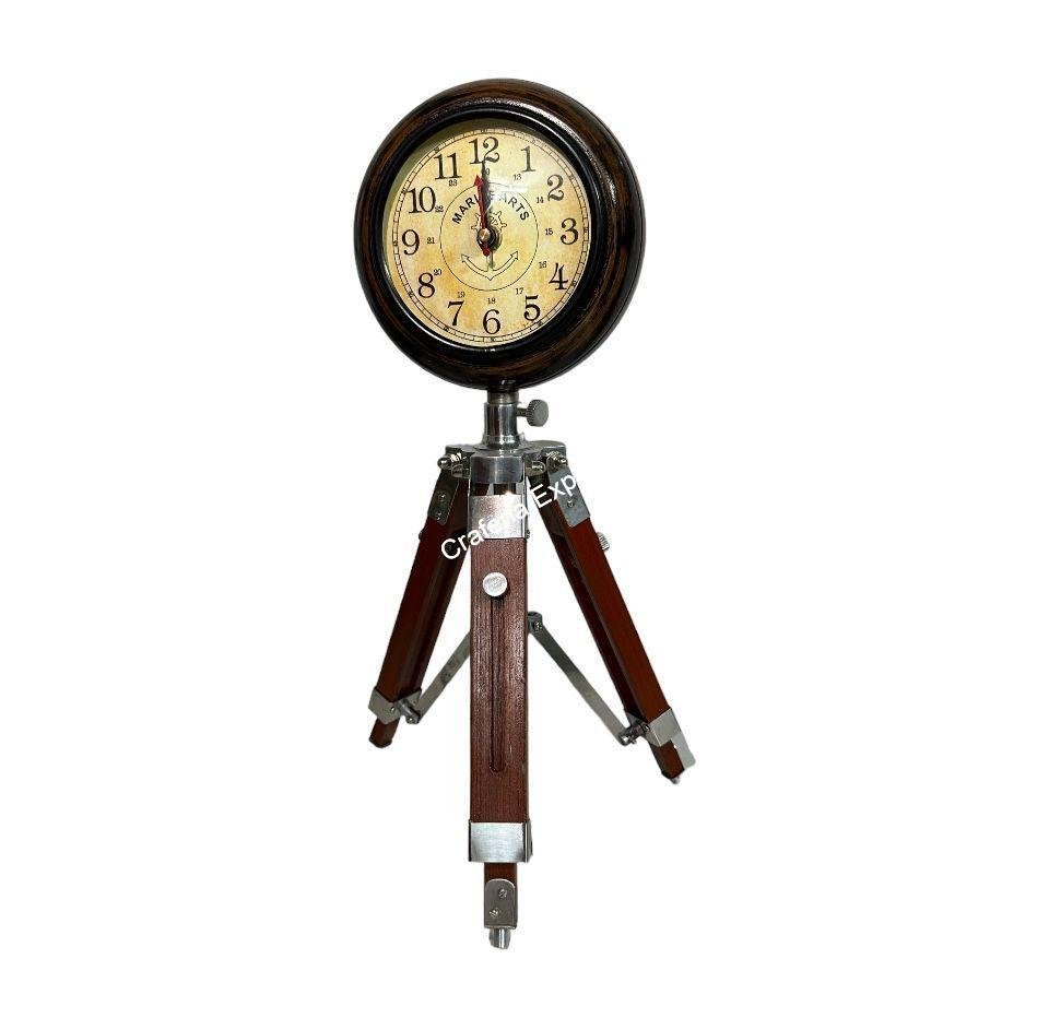 Wooden Tripot Stand Analog Vintage Table Clock handicraft decorative item - Image 2
