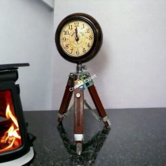 Wooden Tripot Stand Analog Vintage Table Clock handicraft decorative item