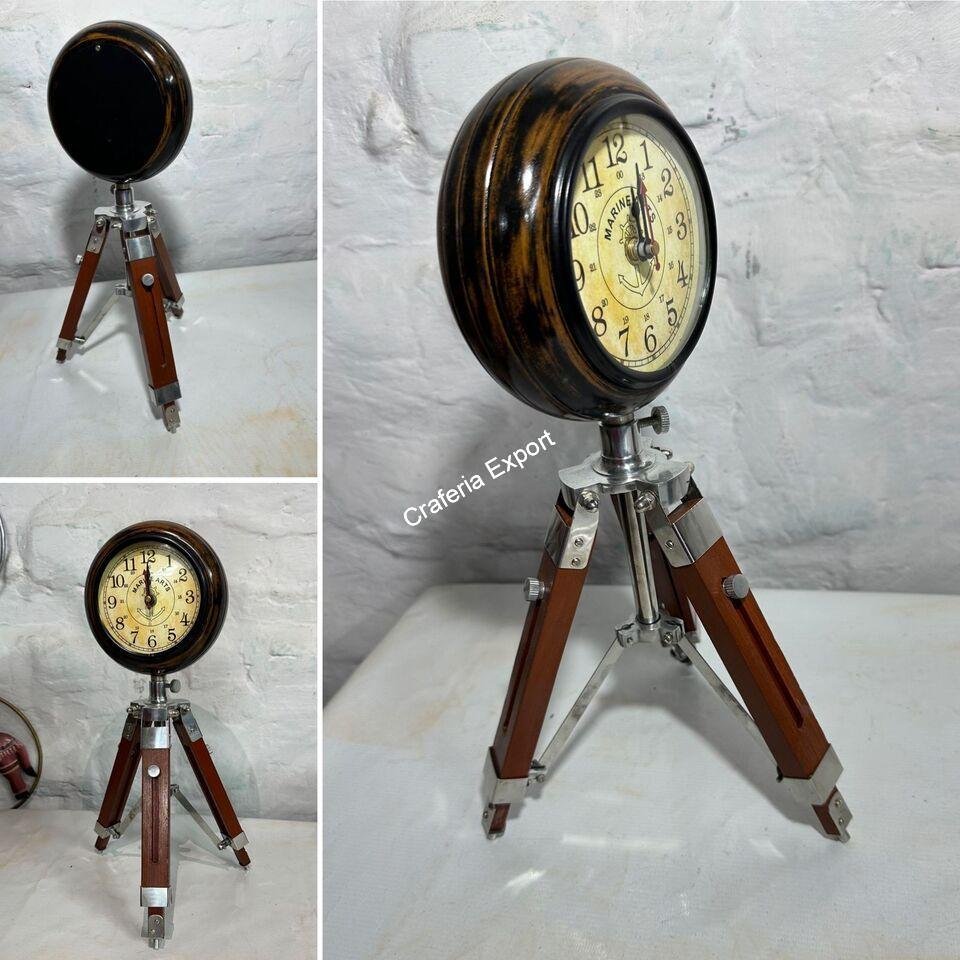 Wooden Tripot Stand Analog Vintage Table Clock handicraft decorative item - Image 3