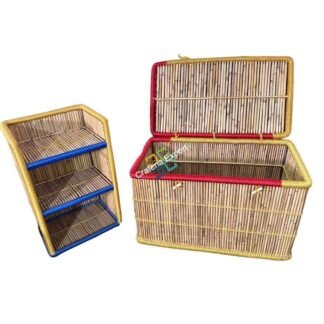 Handmade Bamboo Laundry Basket/Storage Basket With Bamboo Shelf/Book Shelves Rack