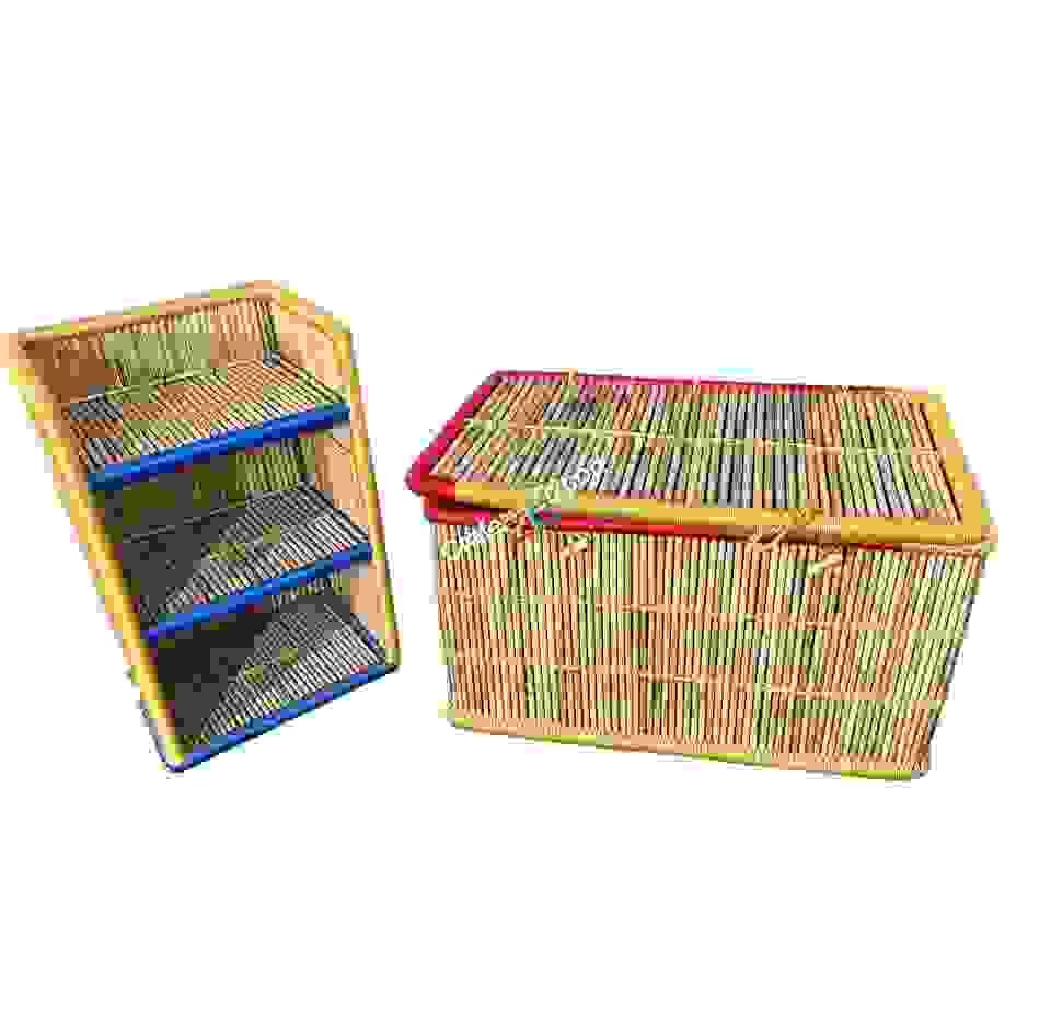 Handmade Bamboo Laundry Basket/Storage Basket With Bamboo Shelf/Book Shelves Rack - Image 6