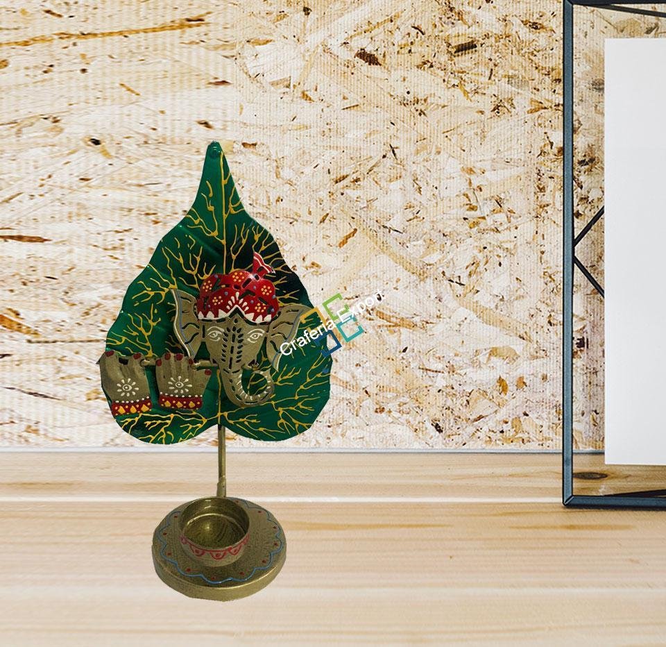 Patha/leaf Ganesh Tealight candle holder with showpiece - Image 3