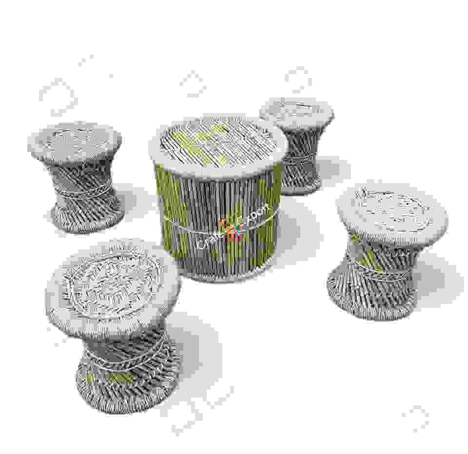 Handmade Bamboo Mudda Stools With Wooden Square Shaped Pidha furniture set for Indoor Outdoor - Image 5
