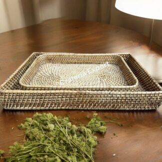 Bamboo Serving Tray for Home | Cane Rattan Decorative Tray for Home/ Gift Hamper / Coffee Cafe Serving Tray