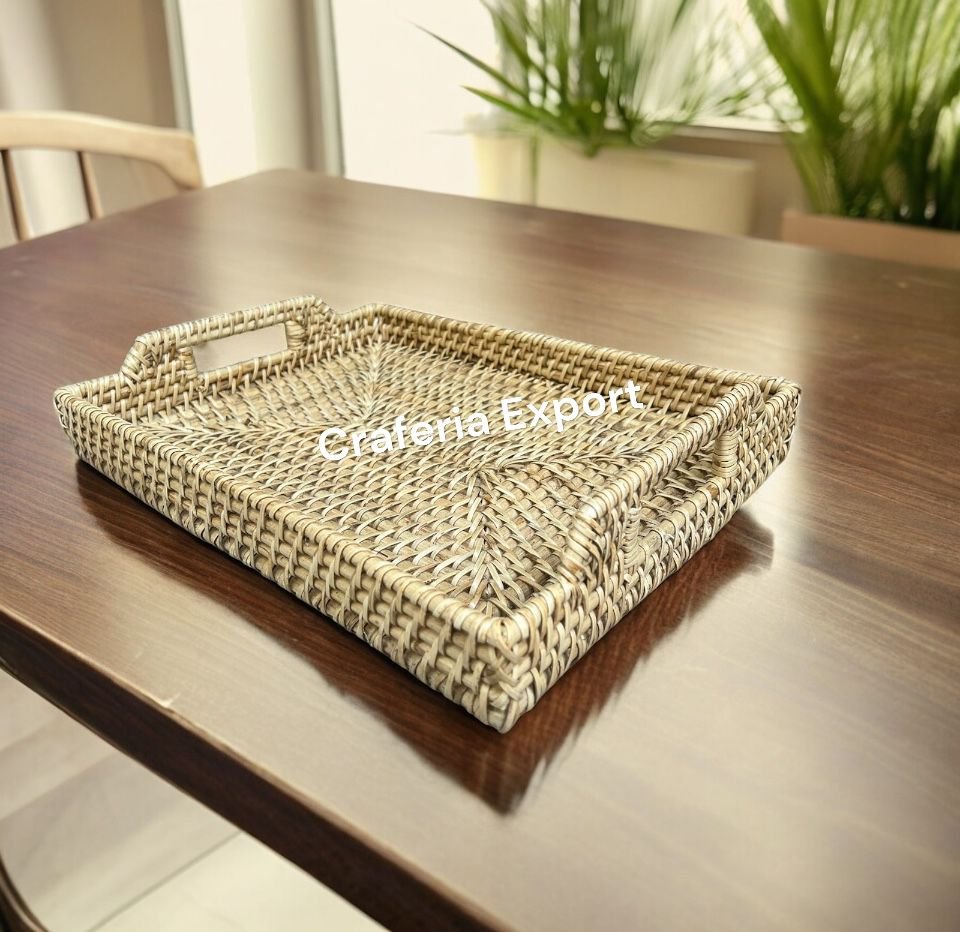Bamboo Rattan Serving Tray for Events Snacks/ Breakfast/Vegetable/ Fruits/Storage Multipurpose basket
