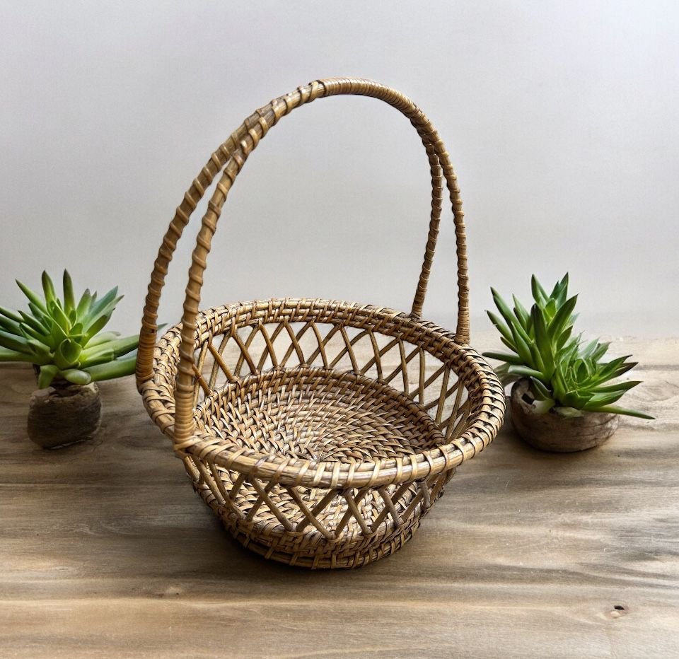 Bamboo Cane Storage Basket with Handle/ Wicker Gift Basket/ Tokari Pooja Basket/ Planter - Image 5