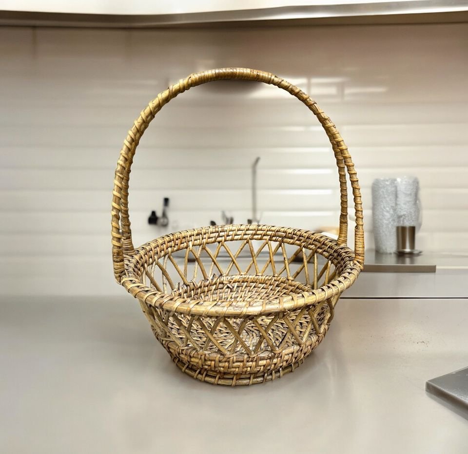 Bamboo Cane Storage Basket with Handle/ Wicker Gift Basket/ Tokari Pooja Basket/ Planter - Image 4