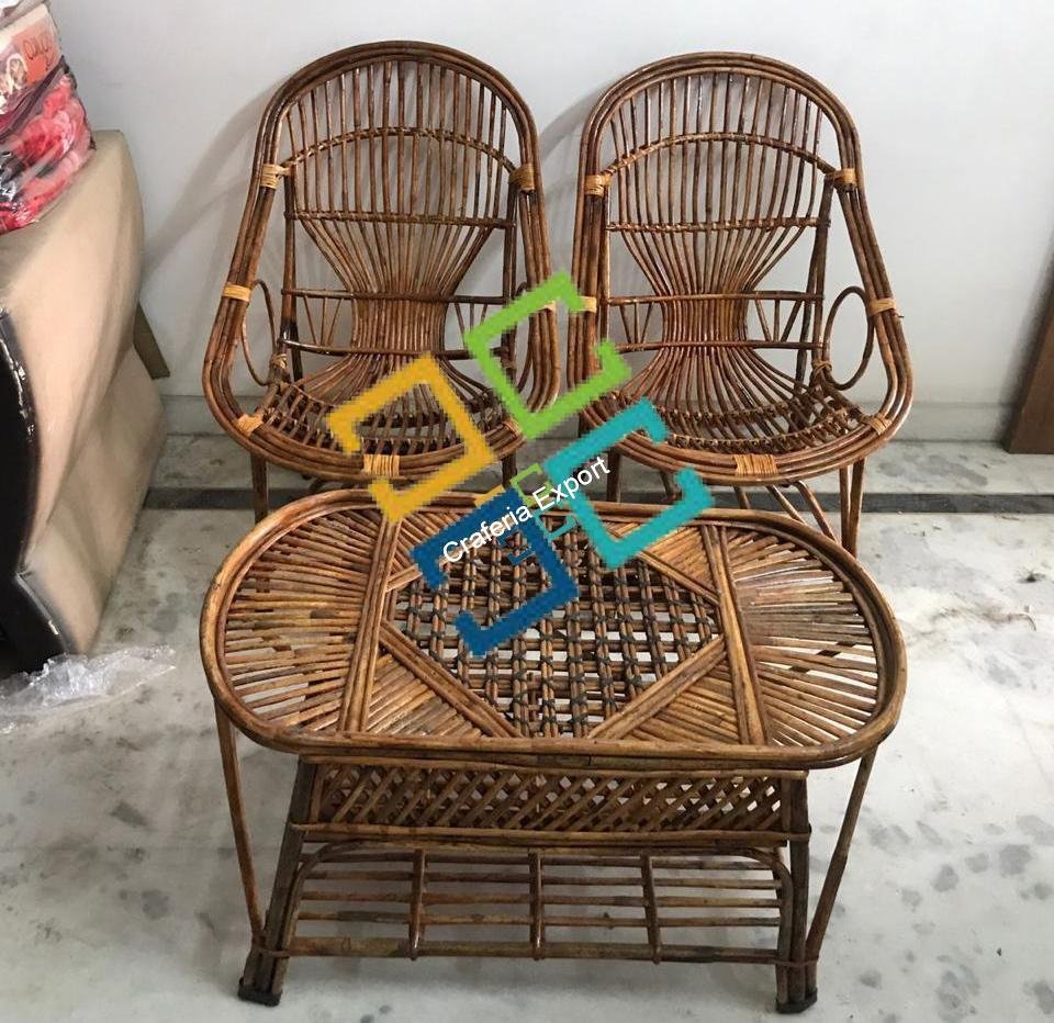 Handmade Natural Cane Chairs Table Set for Outdoor Indoor