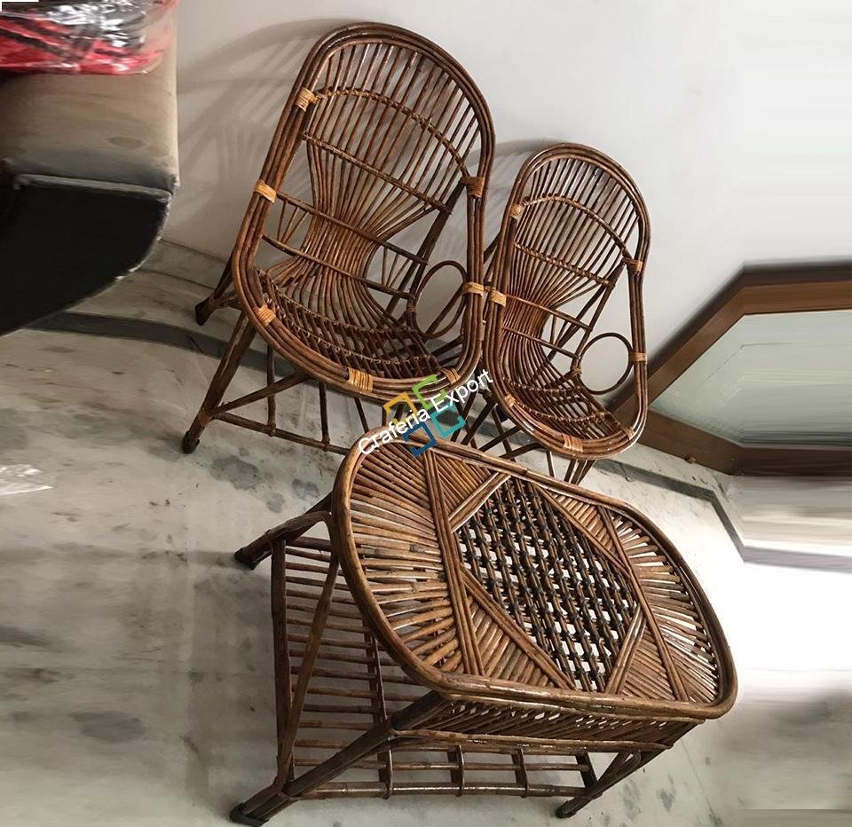 Handmade Natural Cane Chairs Table Set for Outdoor Indoor - Image 2