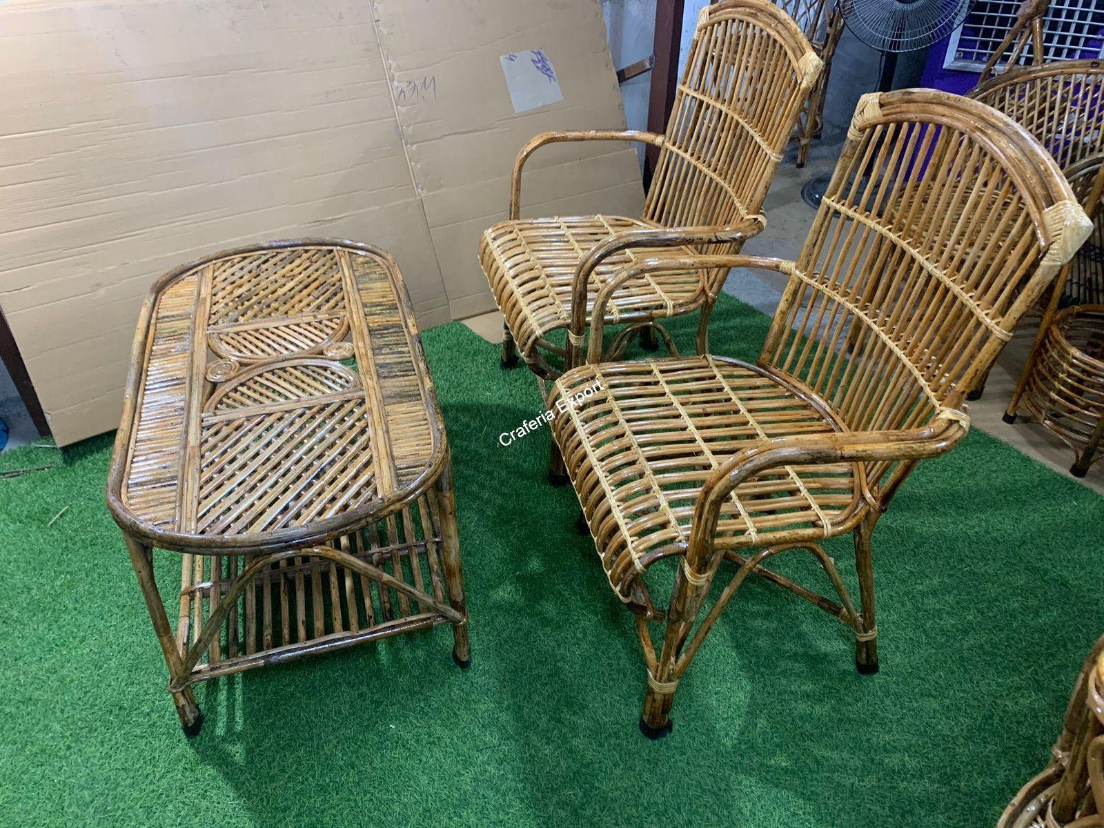 Bamboo Cane Rattan Chairs for Indoor and Outdoor both Set of 2- Brown Color - Image 5