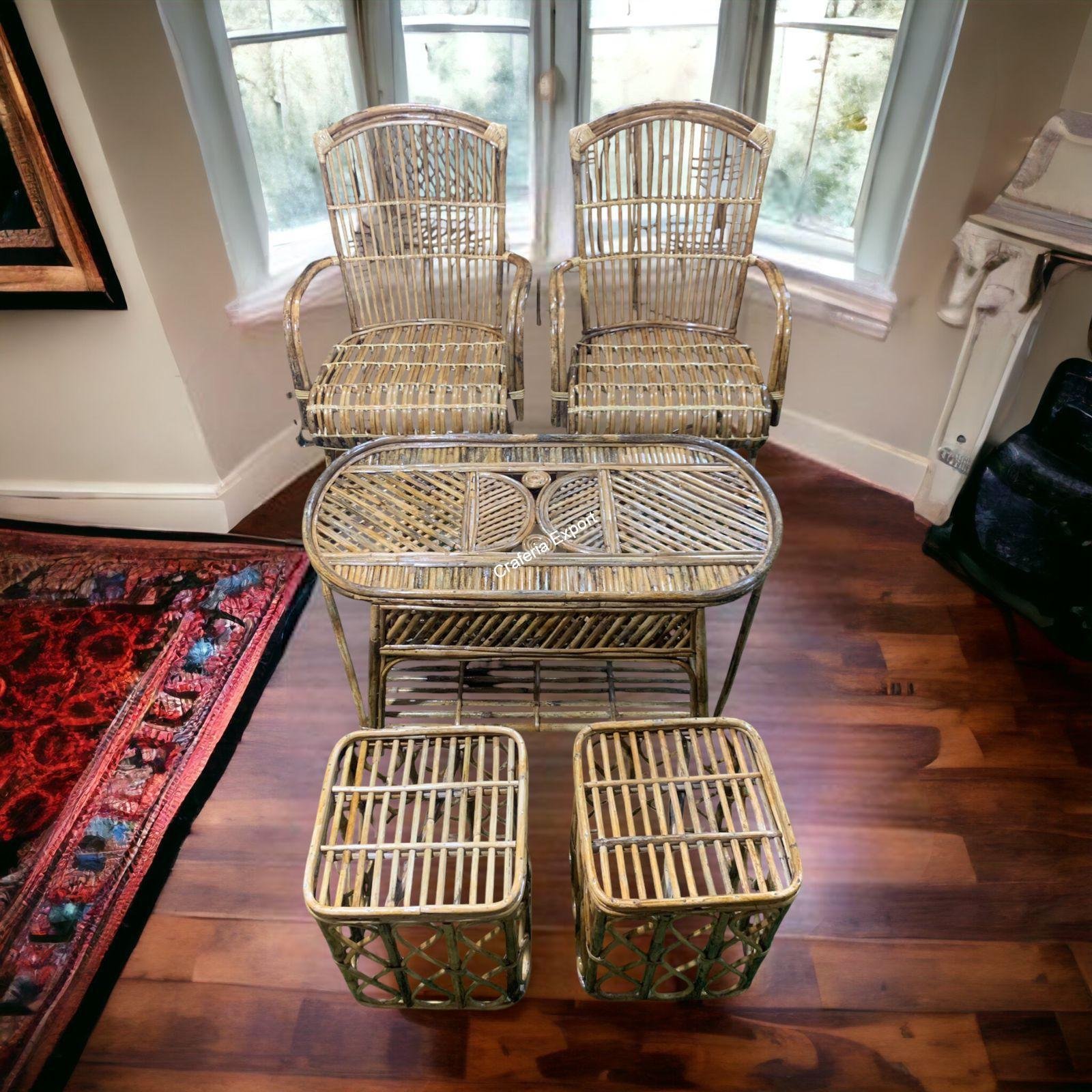 Bamboo Cane Rattan Chairs for Indoor and Outdoor both Set of 2- Brown Color - Image 6