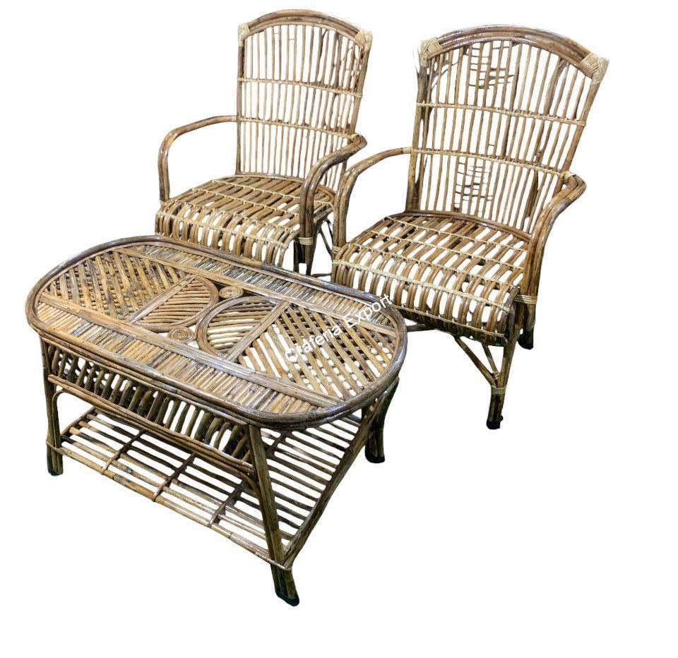 Bamboo Cane Rattan Chairs for Indoor and Outdoor both Set of 2- Brown Color - Image 3