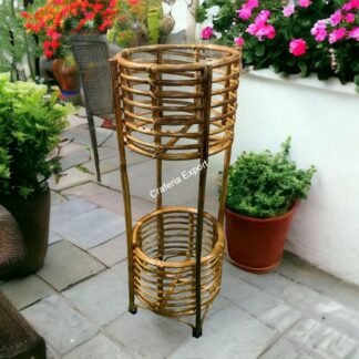 Bamboo cane bamboo double tier planter stand for balcony, living room decor