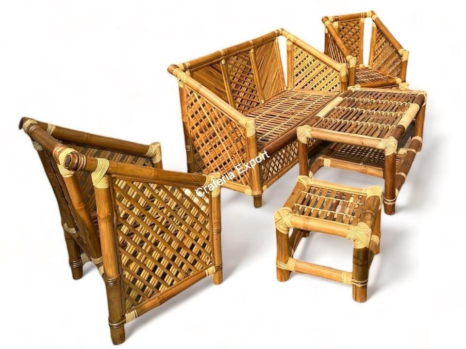 Eco-friendly Bamboo Chair table sofa furniture set for living room, café, restaurant, office- natural brown color - Image 2