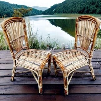 Rattan cane wicker chair for indoor outdoor sitting home, cafe , office , living room -  set of 2(Brown color)
