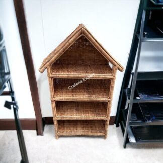 Hut Shaped Bamboo Cane Rattan Rack with 4 Shelves/Book/Shoes Rack- Multipurpose Use