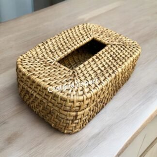Wicker Tissue Box Bamboo Tissue Holder, Rattan Paper Napkin Holder