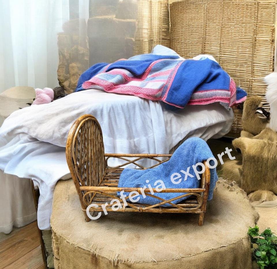 Newborn Baby Bed for Photography Prop, Infant Girl Photoshoot Props, Cane Bamboo doll Bed