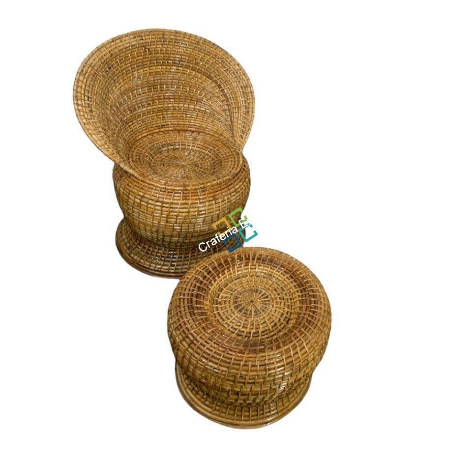 Rattan & Wicker Outdoor Cane Wood Apple Shaped Chair with table stool Living Room Balcony Cafe Garden - Image 2