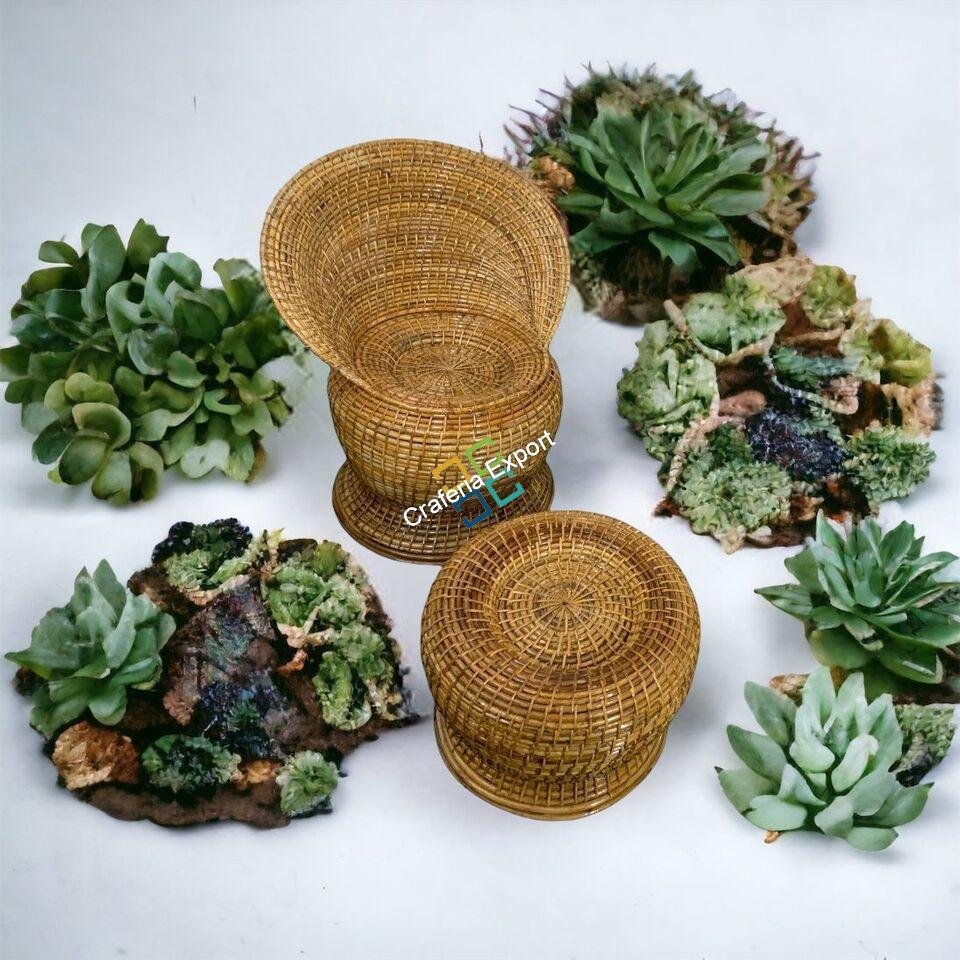 Rattan & Wicker Outdoor Cane Wood Apple Shaped Chair with table stool Living Room Balcony Cafe Garden - Image 6